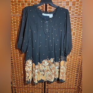 Denim 24/7 Knee-Length Floral Border Dress | Lined | Like New 20W